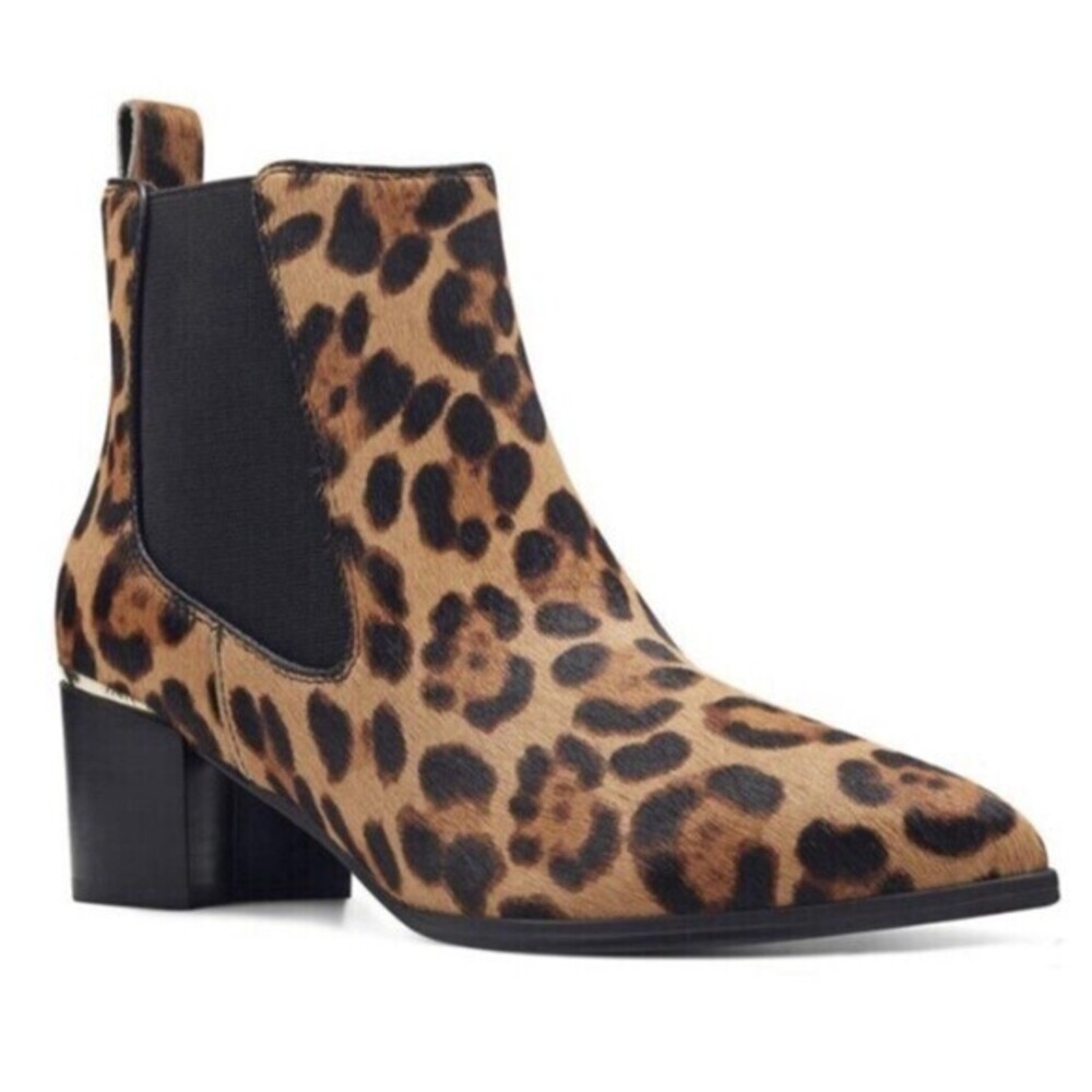 Nine West Boots Womens 7M WNTAYEP2 Ankle Bootie Leopard Print Casual Block Heels